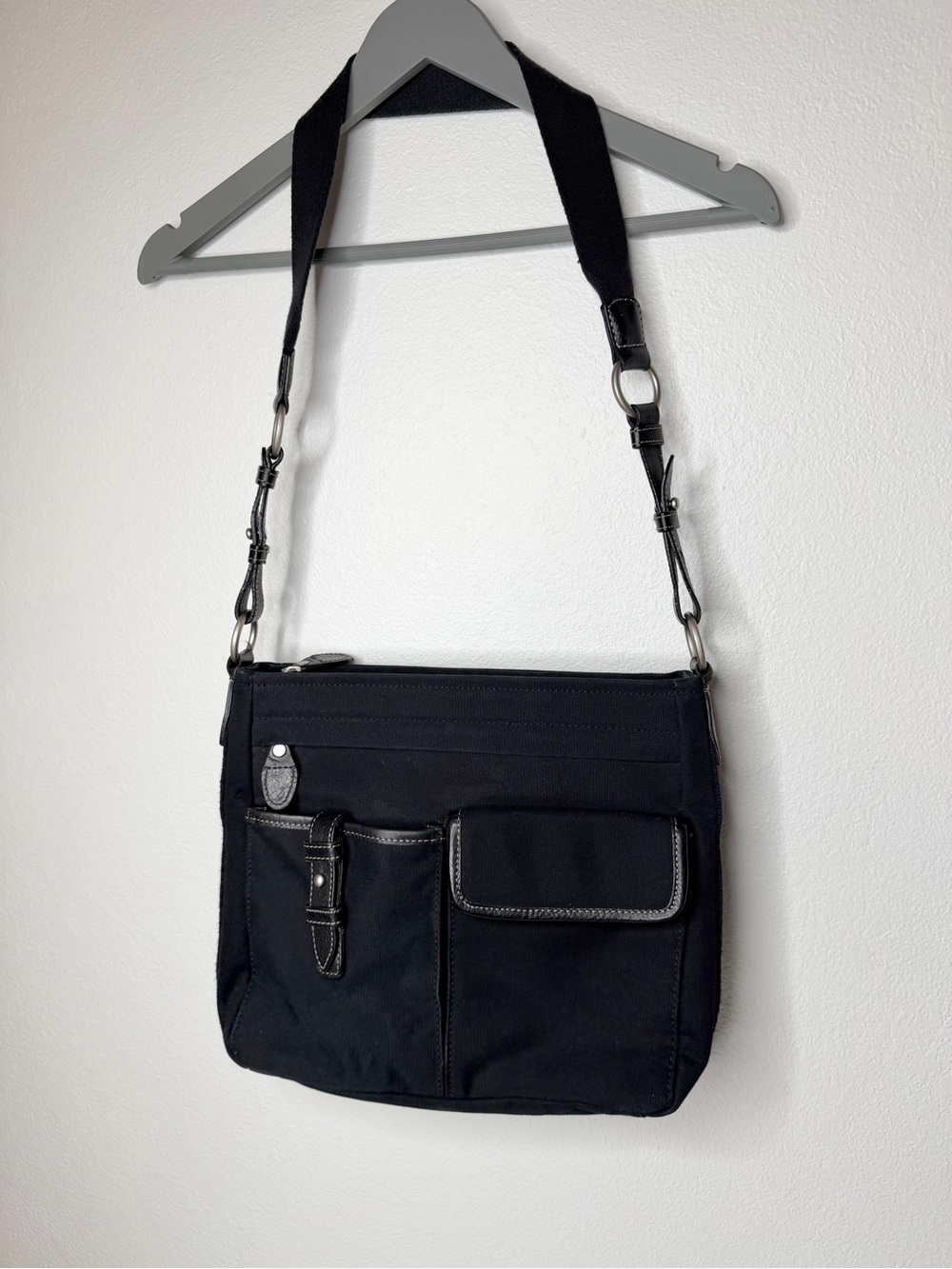 Fossil Vintage N 054 Bag The Original Premium Black denim canvas Leather Accents